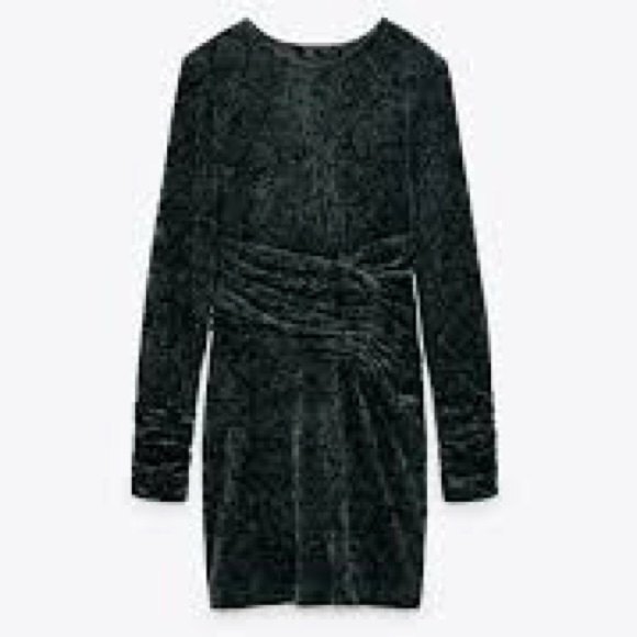 Zara Dresses & Skirts - NEW Zara Green Velvet snakeskin Long Sleeve Bodycon Dress XS Vampy Goth